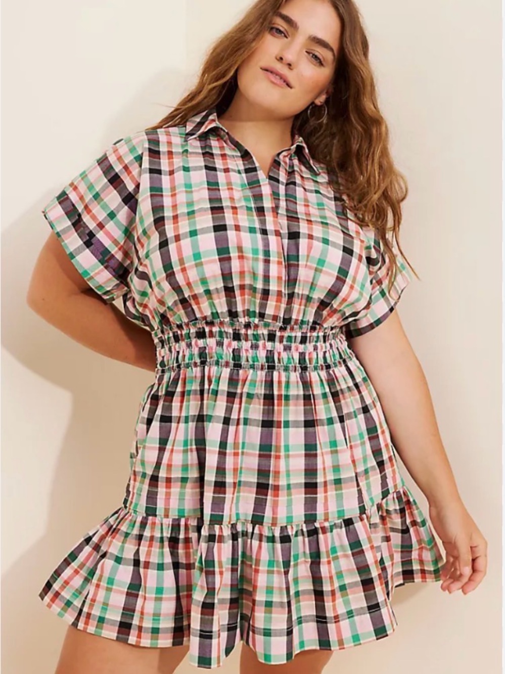 Anthropologie The Somerset Plaid Mini Dress 1X Cottagecore Preppy Fall Academia